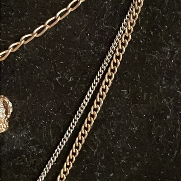 Triple strand gold tone necklace w/3-0.5” prong set Austrian crystal pendants - Picture 5 of 14